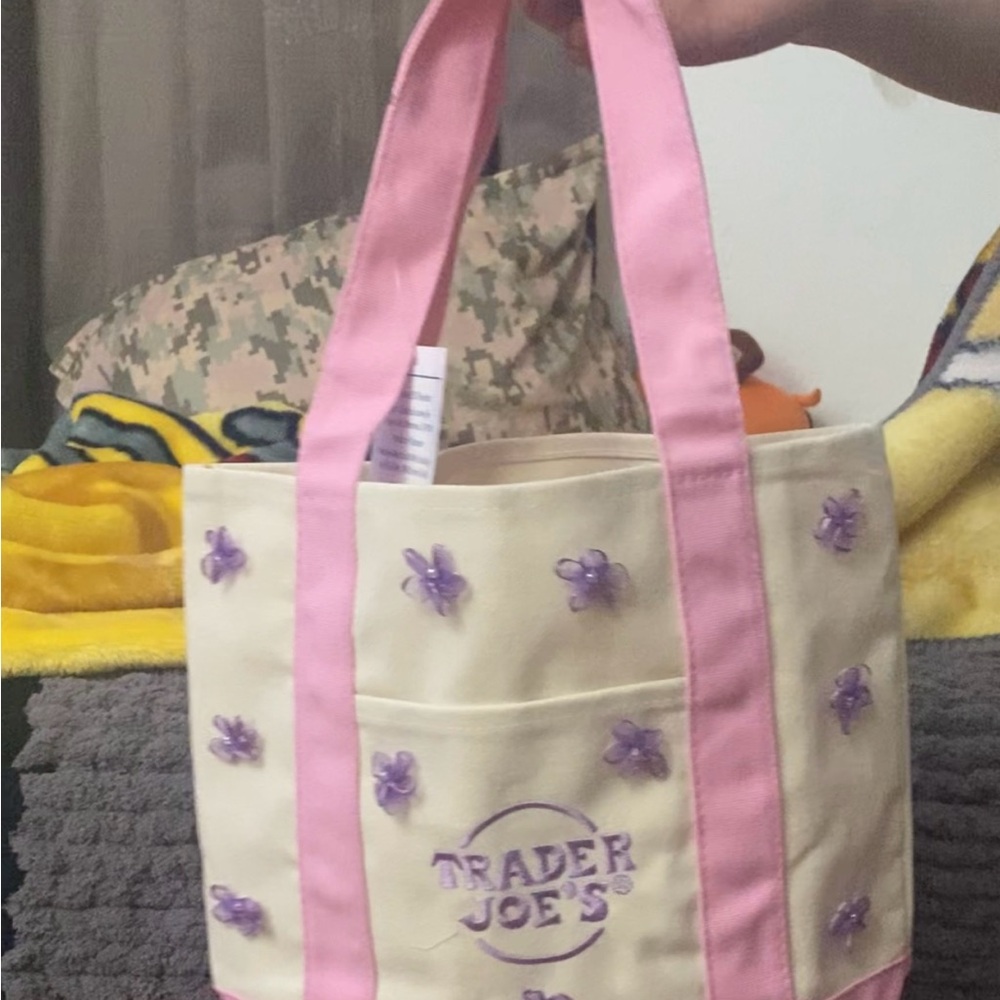 Pink and Cream Embroidered Tote